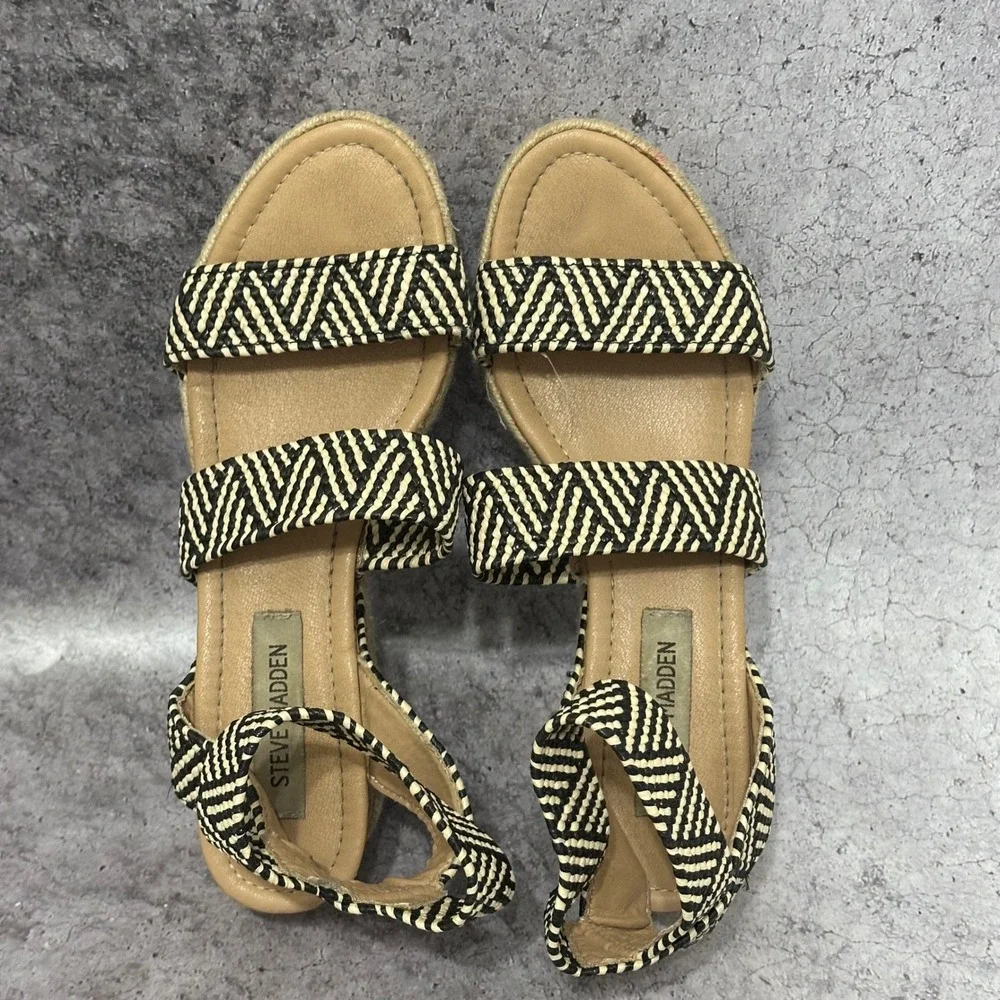 Steve Madden Jennie Sandals Women 8.5 Woven Espadrille Platform Cork Wedge